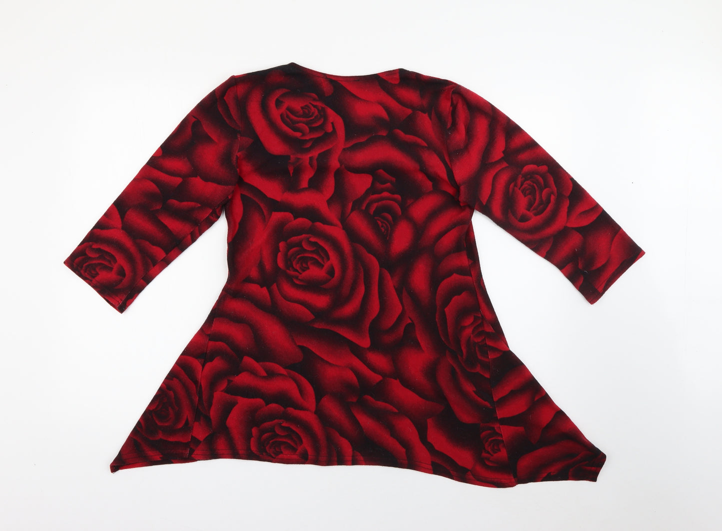 Roman Womens Red Square Neck Floral Polyester Pullover Jumper Size 12   - Rose