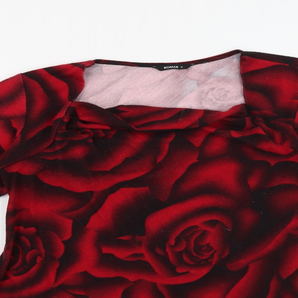 Roman Womens Red Square Neck Floral Polyester Pullover Jumper Size 12   - Rose