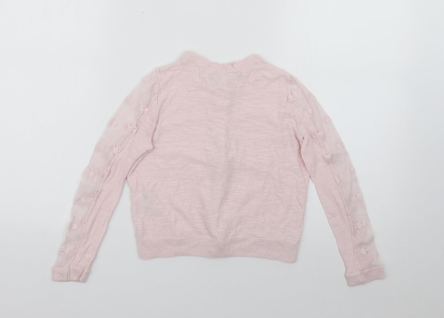George Girls Pink Crew Neck  Cotton Cardigan Jumper Size 6-7 Years  Button - Lace