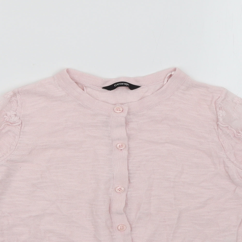 George Girls Pink Crew Neck  Cotton Cardigan Jumper Size 6-7 Years  Button - Lace