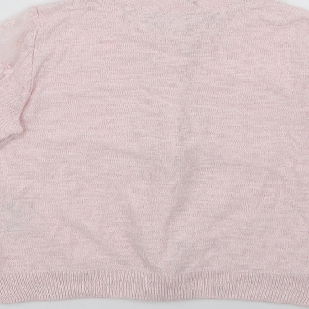 George Girls Pink Crew Neck  Cotton Cardigan Jumper Size 6-7 Years  Button - Lace