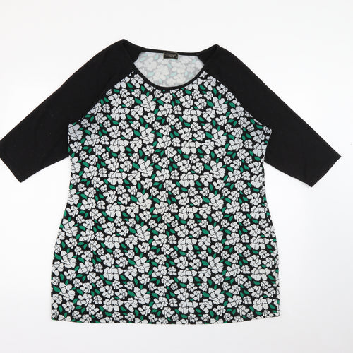 Originals Womens Black Scoop Neck Floral Polyester Pullover Jumper Size 18