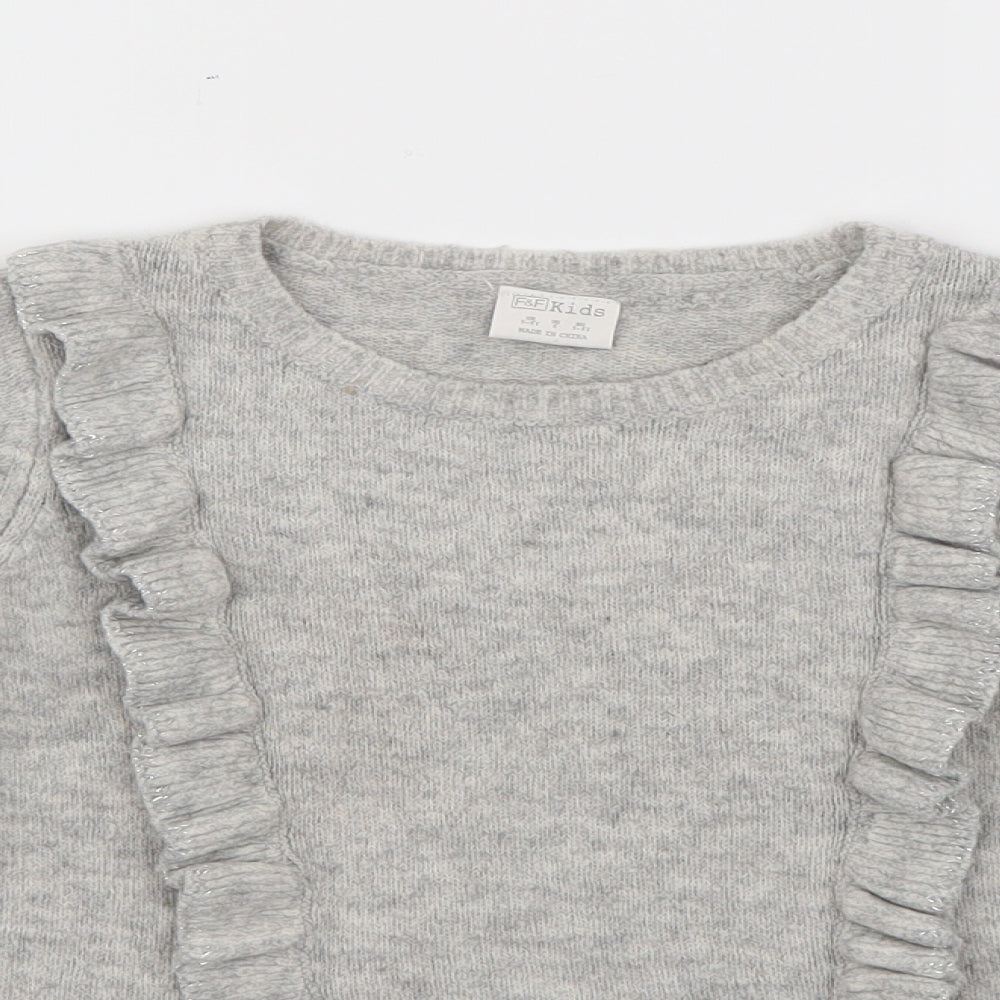 F&F Girls Grey  Acrylic Pullover Sweatshirt Size 5-6 Years