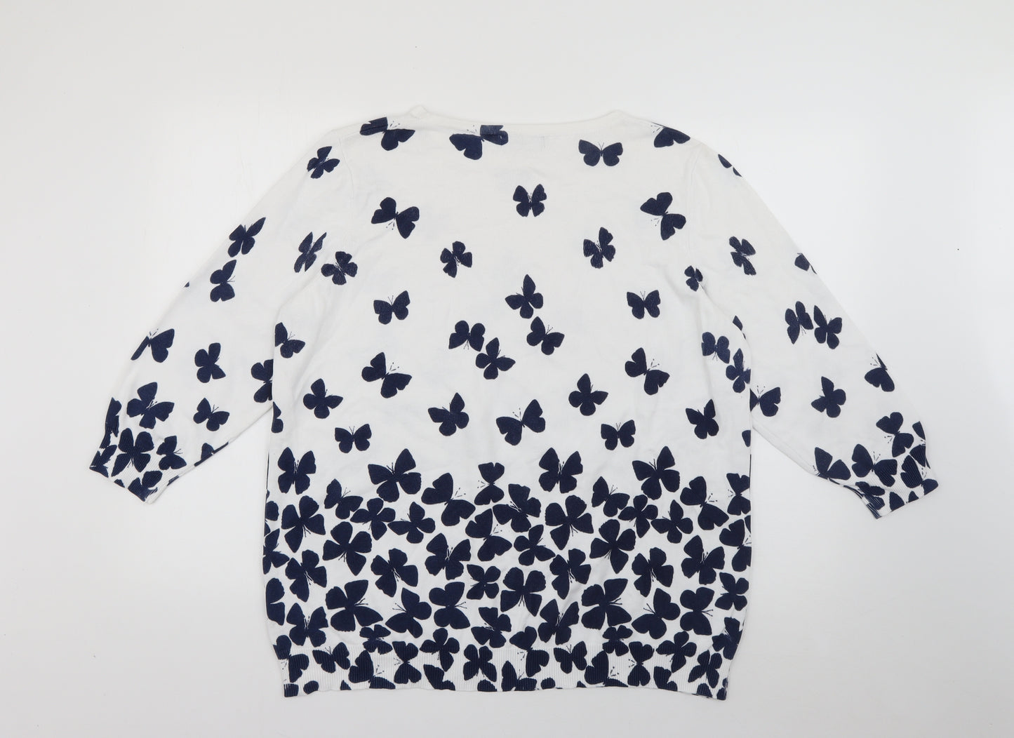 Debenhams Womens White Scoop Neck  Cotton Pullover Jumper Size 22   - Butterfly