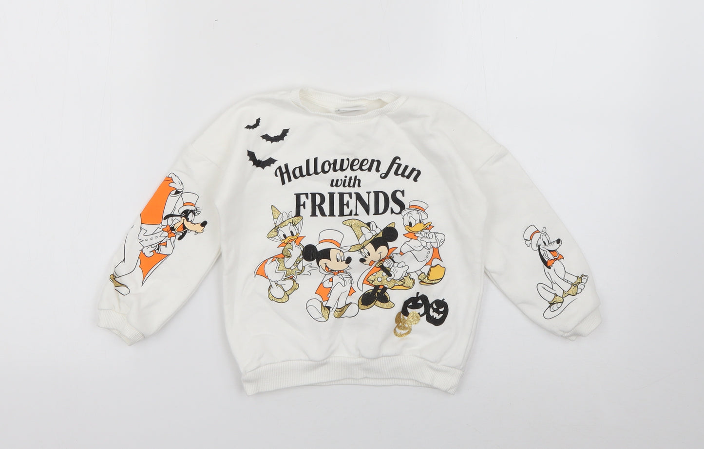 Tesco Boys White  Cotton Pullover Jumper Size 24 Months   - Disney Mickey Mouse Halloween