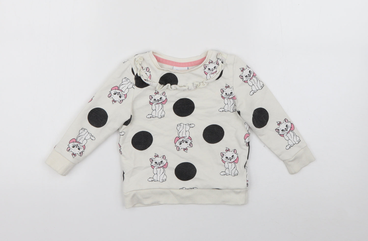 George Girls White Polka Dot Cotton Pullover Jumper Size 18-24 Months   - Aristrocats