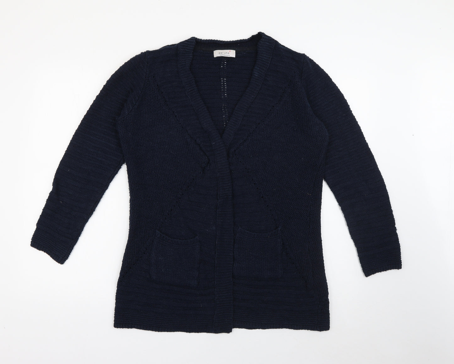 Marks and Spencer Womens Blue V-Neck  Cotton Cardigan Jumper Size 14