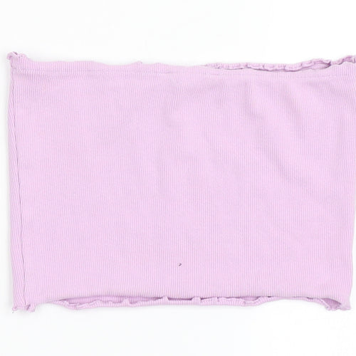 Candy Couture Girls Purple  Cotton Cropped T-Shirt Size 13 Years Off the Shoulder Pullover - Bando, Lettuce Edging