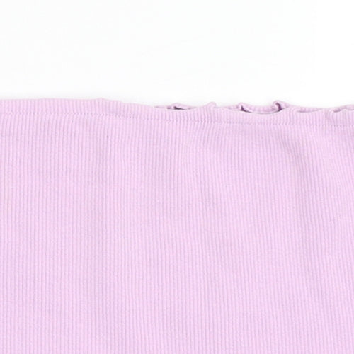 Candy Couture Girls Purple  Cotton Cropped T-Shirt Size 13 Years Off the Shoulder Pullover - Bando, Lettuce Edging