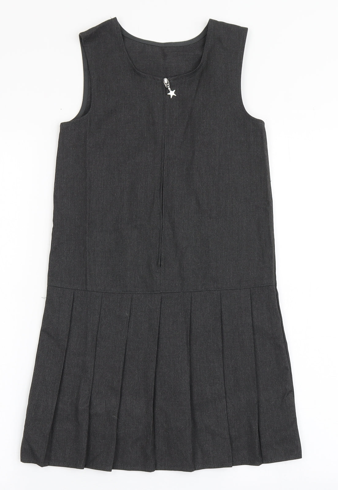 George Girls Grey  Polyester Pinafore/Dungaree Dress  Size 7-8 Years  Scoop Neck Zip - School Wear