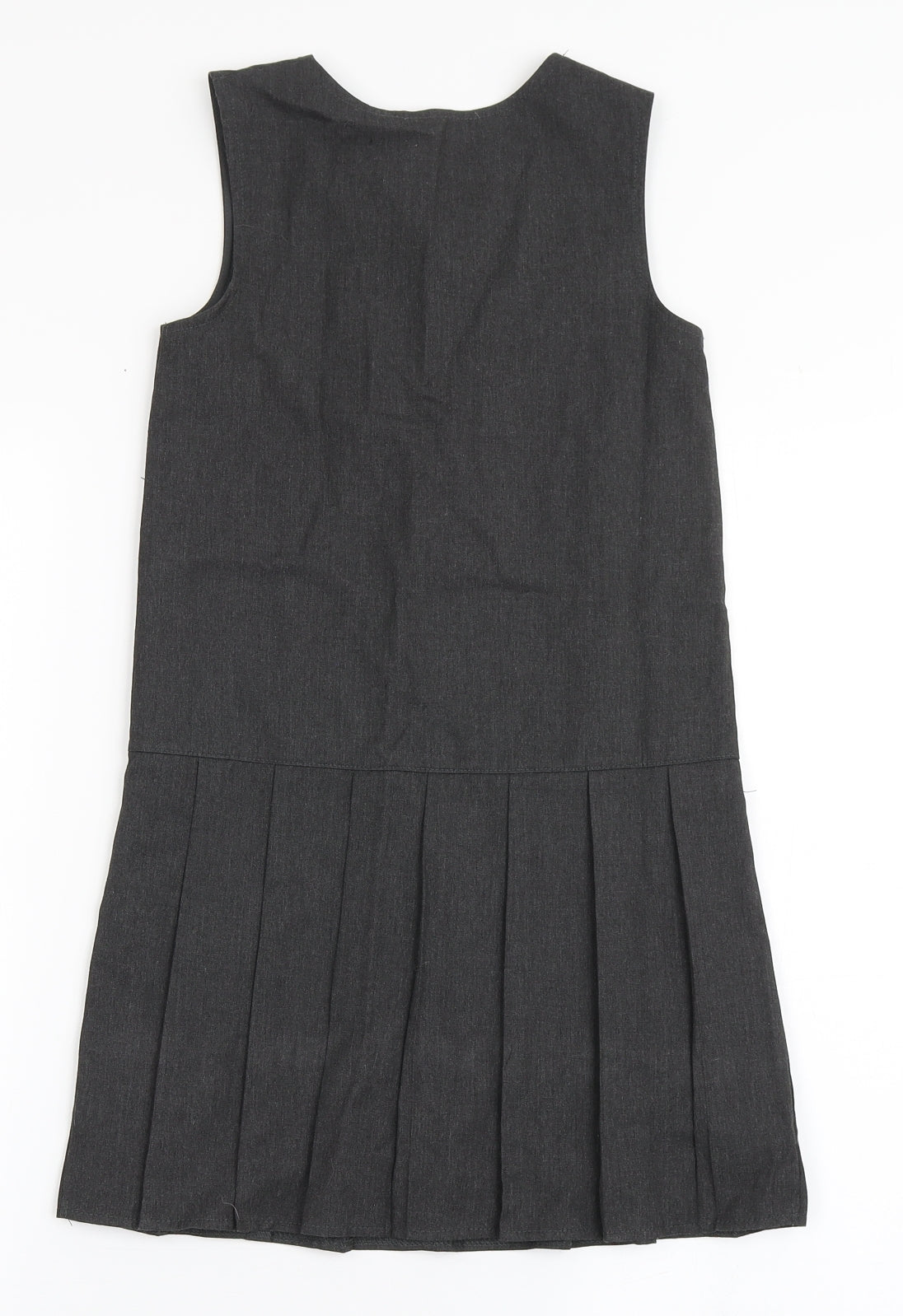 George Girls Grey  Polyester Pinafore/Dungaree Dress  Size 7-8 Years  Scoop Neck Zip - School Wear
