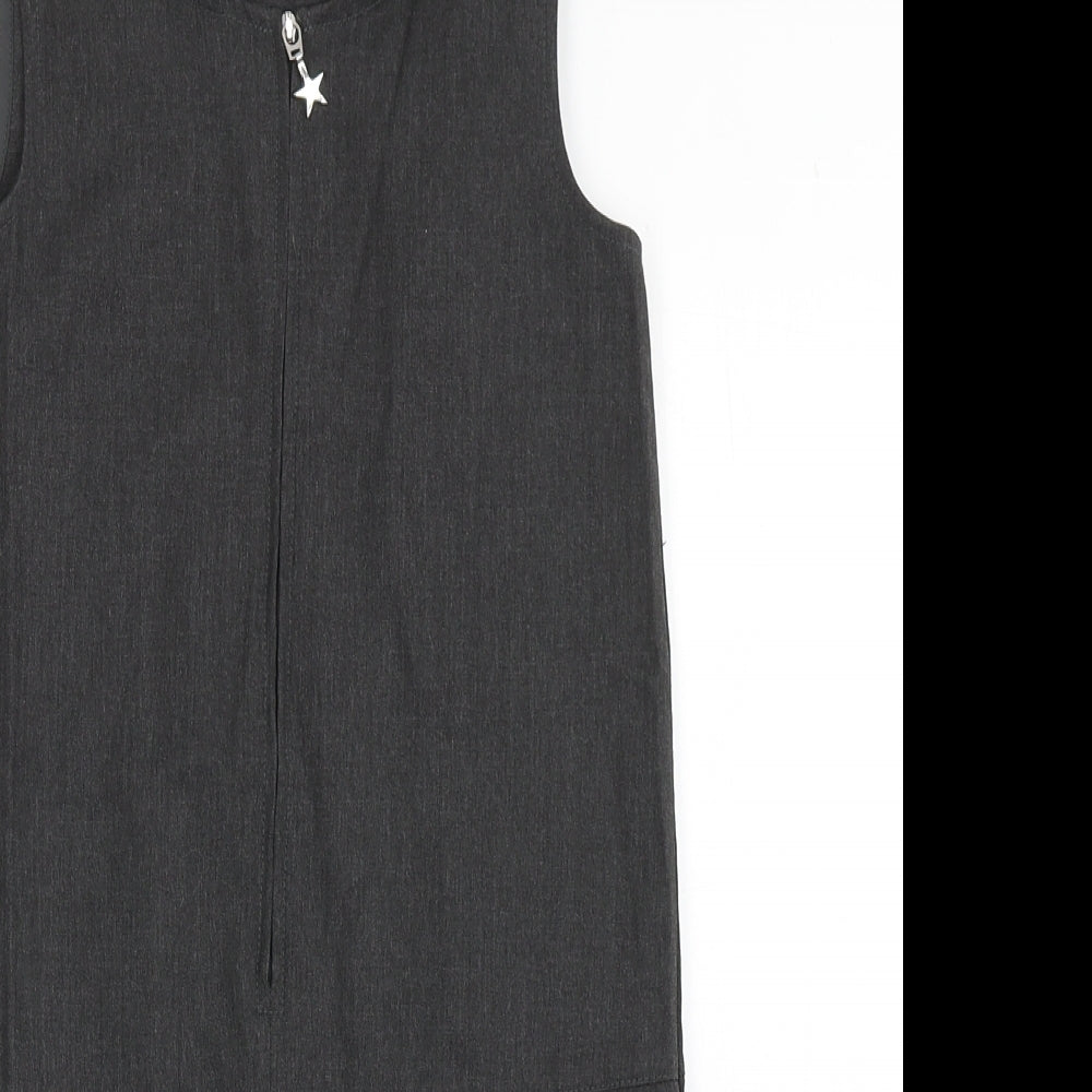 George Girls Grey  Polyester Pinafore/Dungaree Dress  Size 7-8 Years  Scoop Neck Zip - School Wear