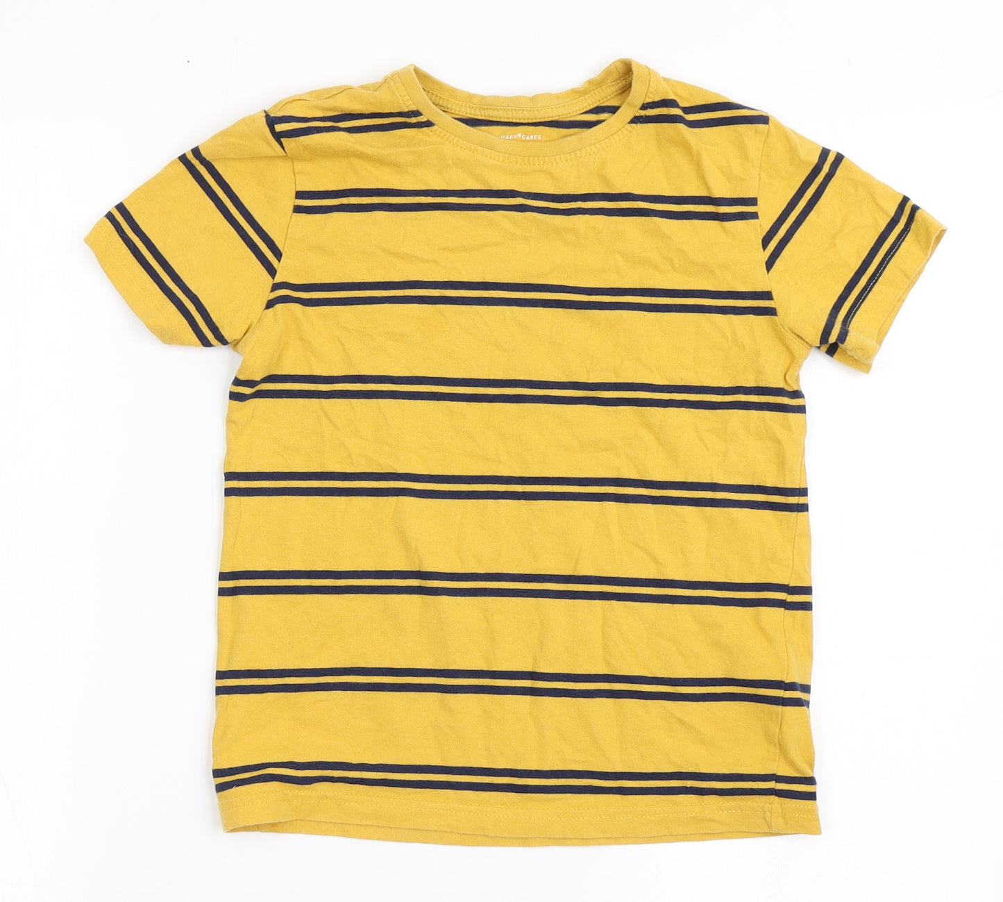 Primark Boys Yellow Striped 100% Cotton Basic T-Shirt Size 8-9 Years Round Neck Pullover