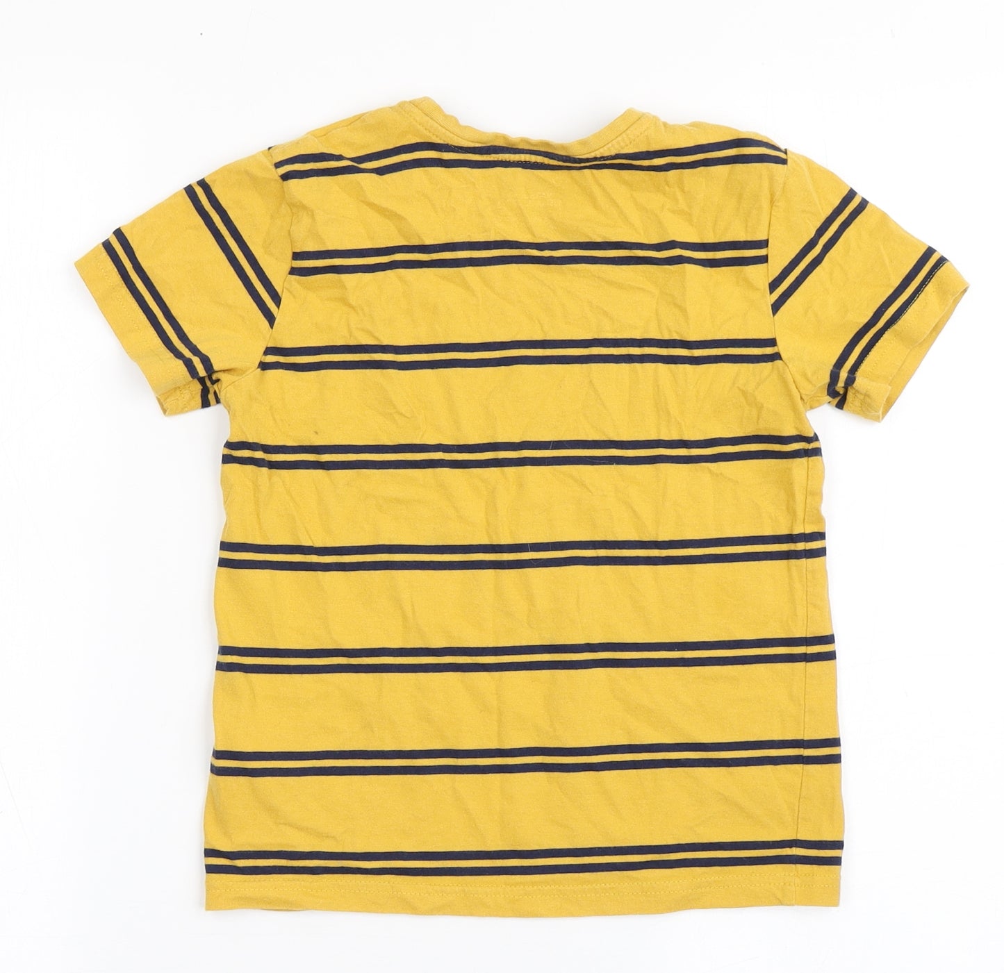 Primark Boys Yellow Striped 100% Cotton Basic T-Shirt Size 8-9 Years Round Neck Pullover