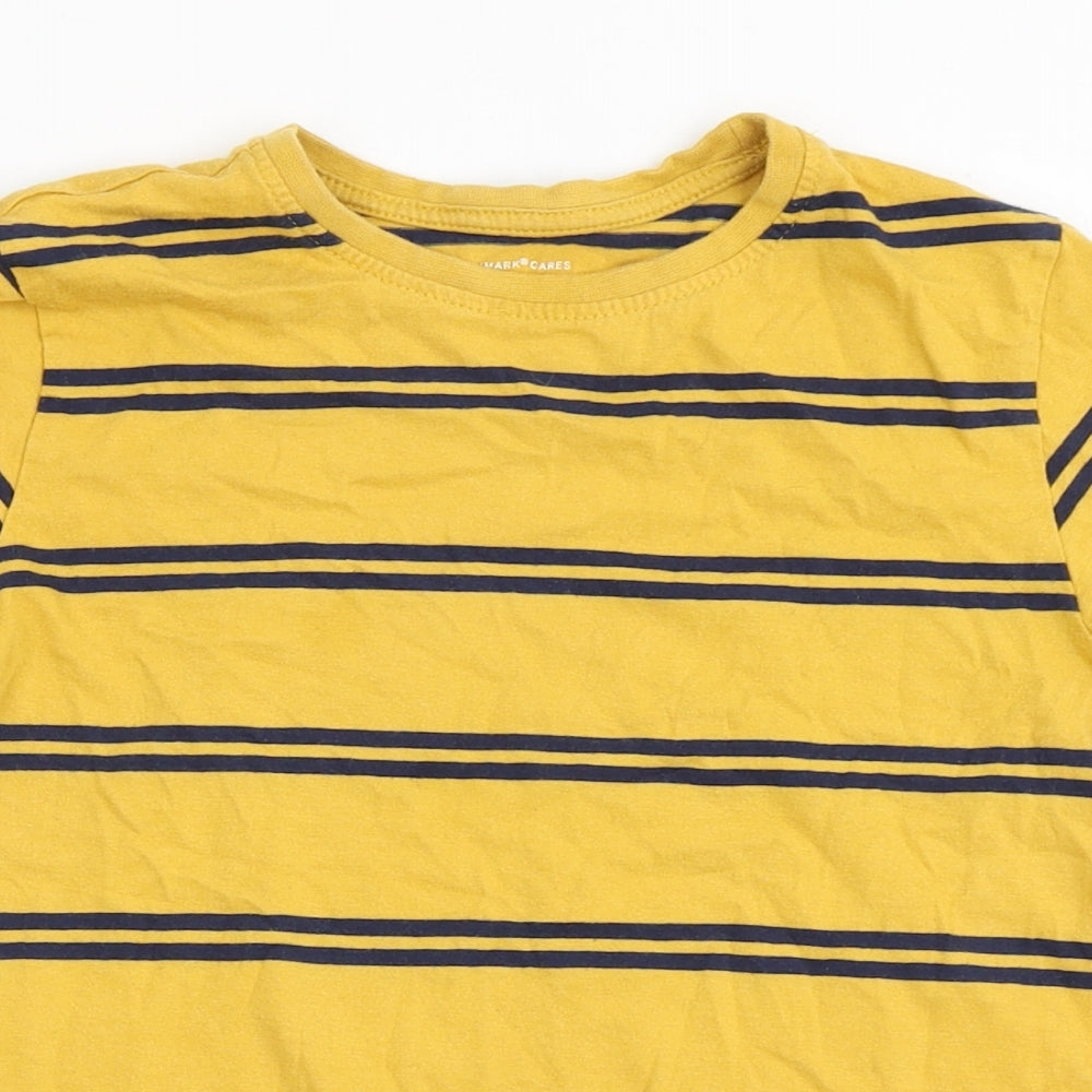 Primark Boys Yellow Striped 100% Cotton Basic T-Shirt Size 8-9 Years Round Neck Pullover