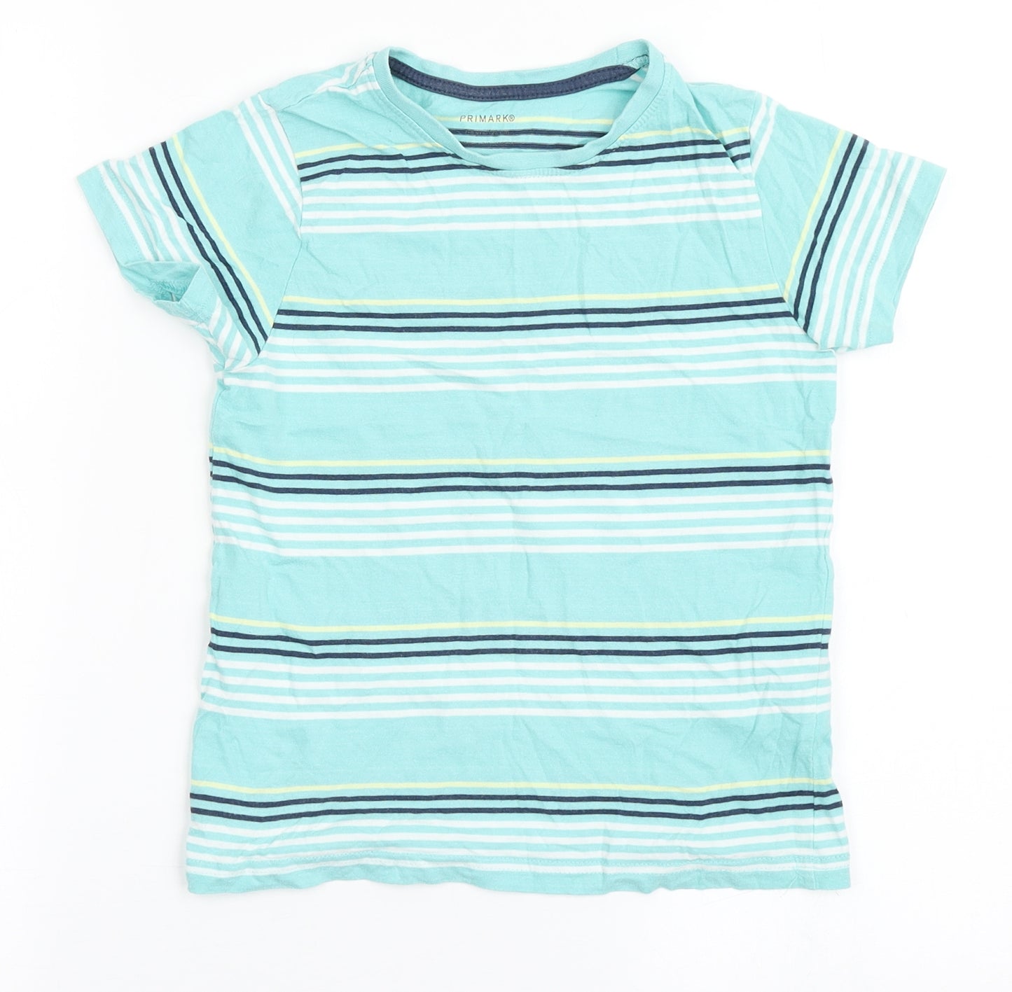 Primark Boys Blue Striped 100% Cotton Basic T-Shirt Size 7-8 Years Round Neck Pullover