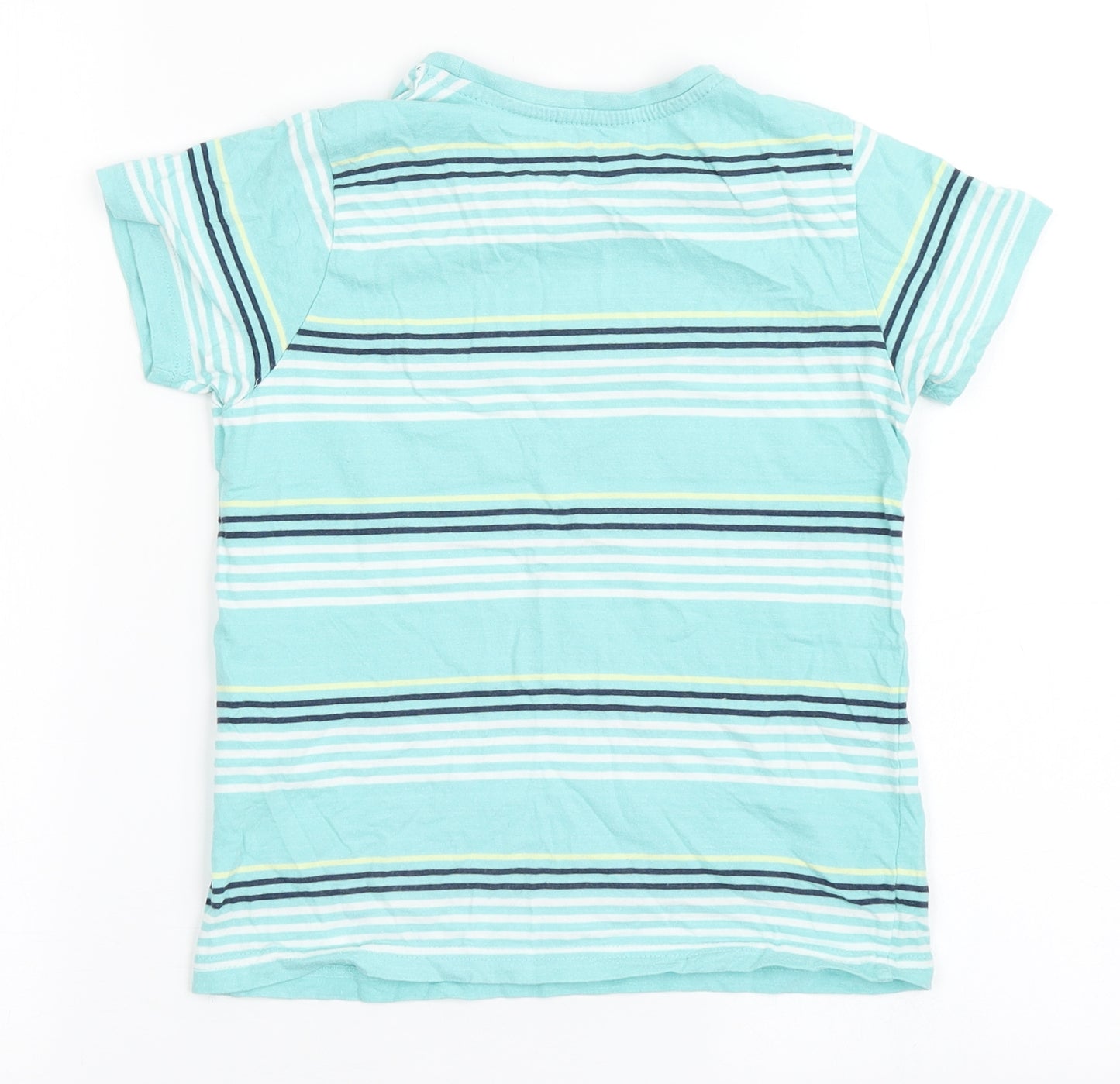 Primark Boys Blue Striped 100% Cotton Basic T-Shirt Size 7-8 Years Round Neck Pullover