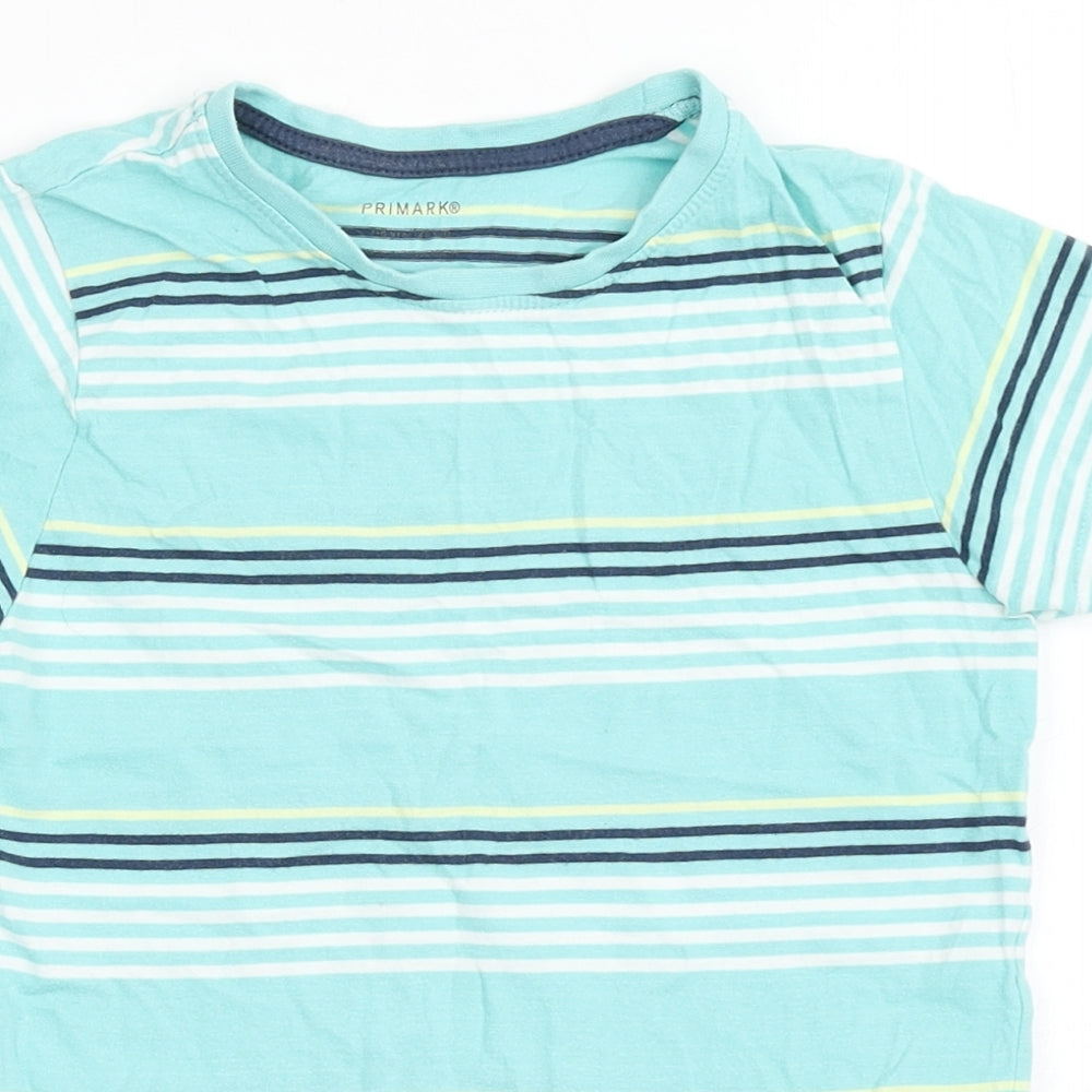 Primark Boys Blue Striped 100% Cotton Basic T-Shirt Size 7-8 Years Round Neck Pullover