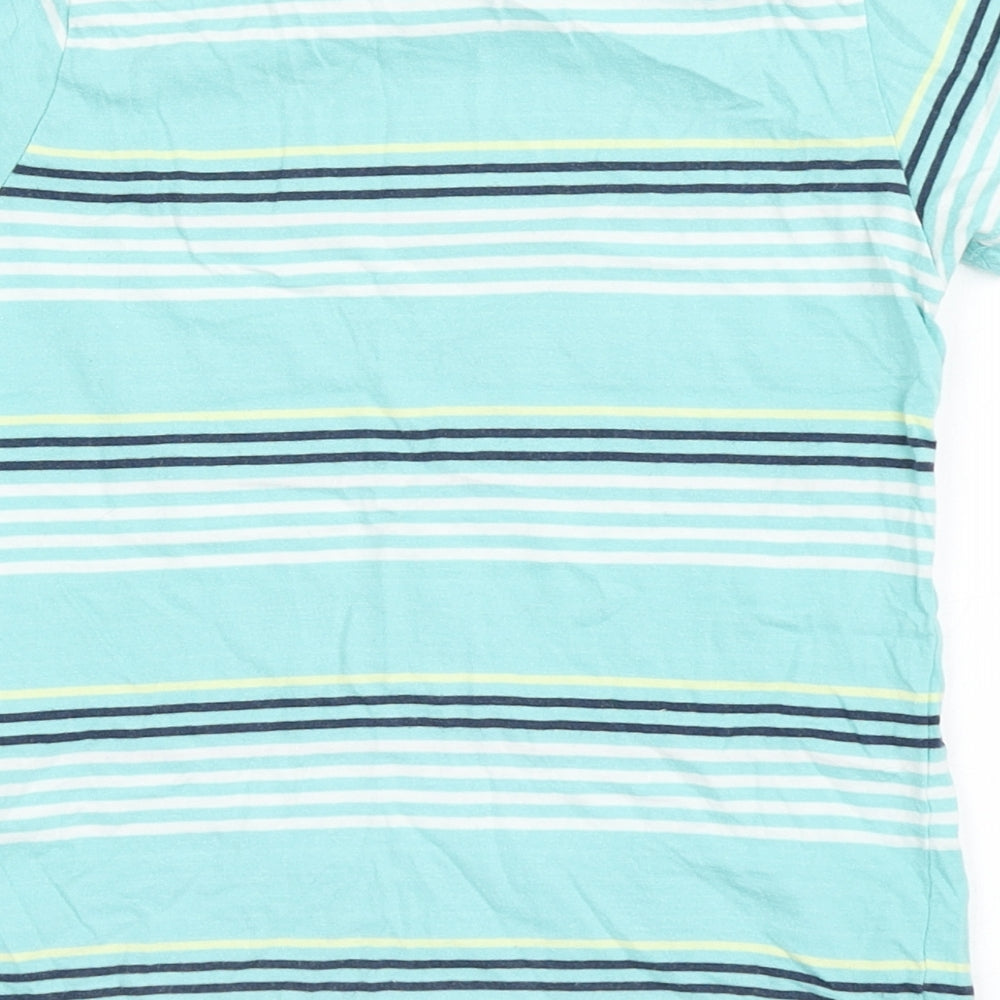 Primark Boys Blue Striped 100% Cotton Basic T-Shirt Size 7-8 Years Round Neck Pullover