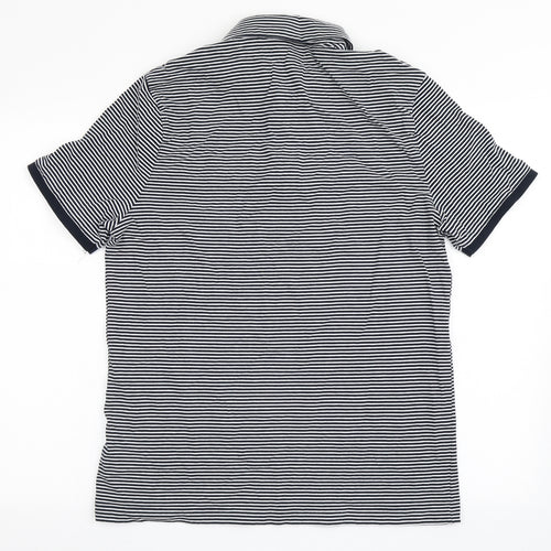 Marks and Spencer Mens Blue Striped 100% Cotton  Polo Size M Collared Pullover