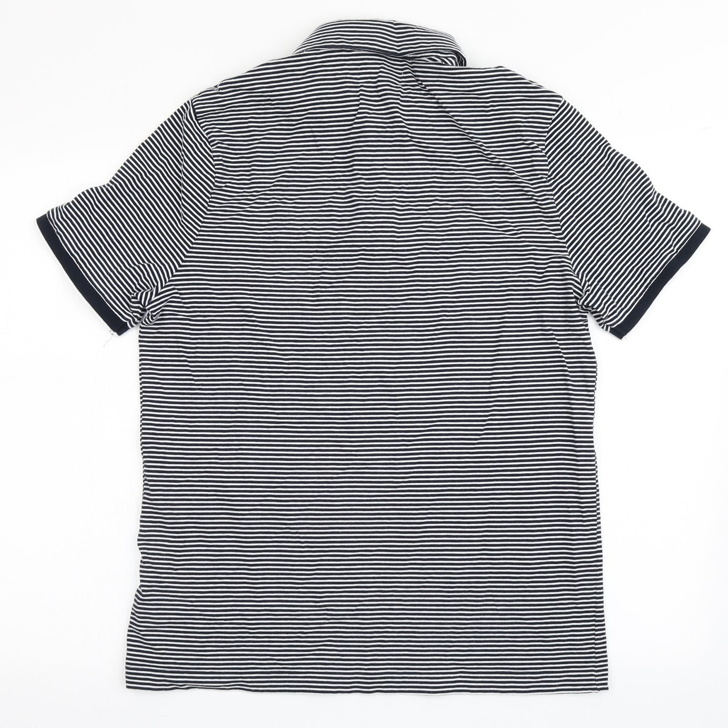 Marks and Spencer Mens Blue Striped 100% Cotton  Polo Size M Collared Pullover