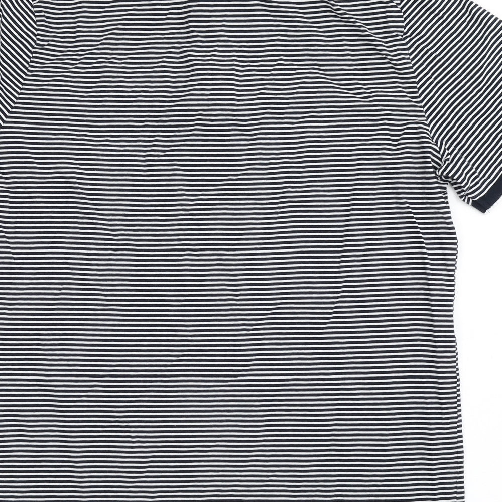 Marks and Spencer Mens Blue Striped 100% Cotton  Polo Size M Collared Pullover