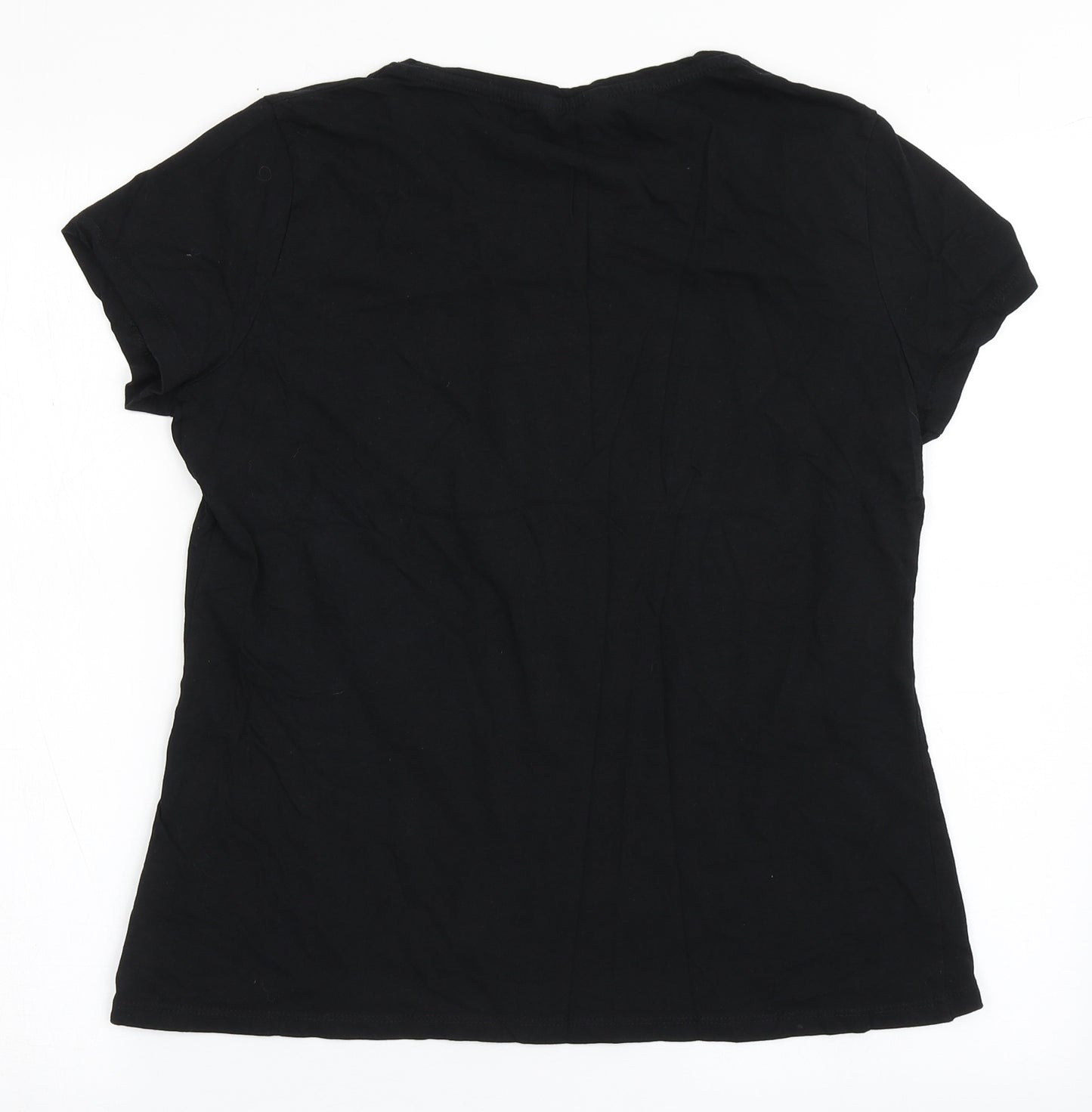 Pep&Co Womens Black  100% Cotton Basic T-Shirt Size L Round Neck