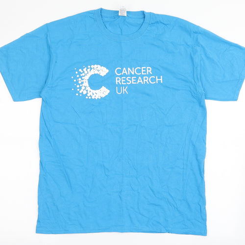 Fruit of the Loom Mens Blue  Cotton  T-Shirt Size L Round Neck  - Cancer Research UK