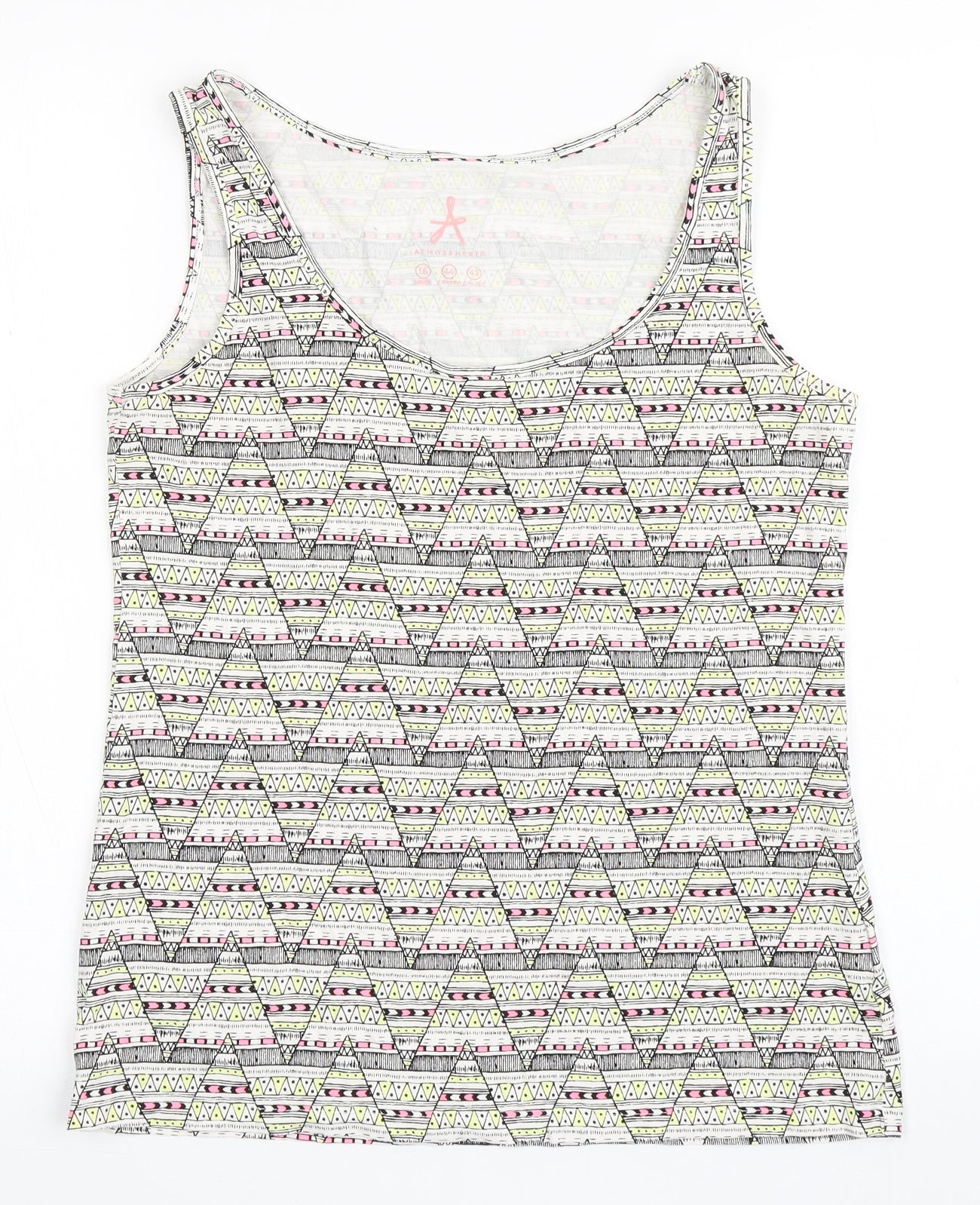 Atmosphere Womens White Geometric Cotton Basic Tank Size 16 Scoop Neck