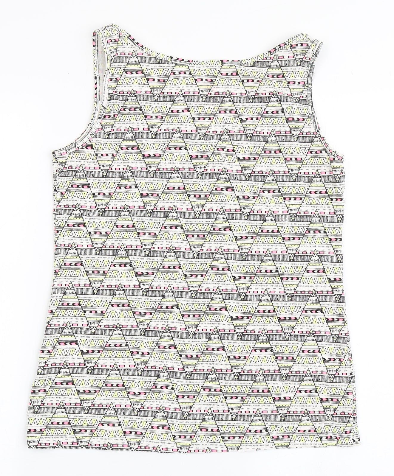 Atmosphere Womens White Geometric Cotton Basic Tank Size 16 Scoop Neck