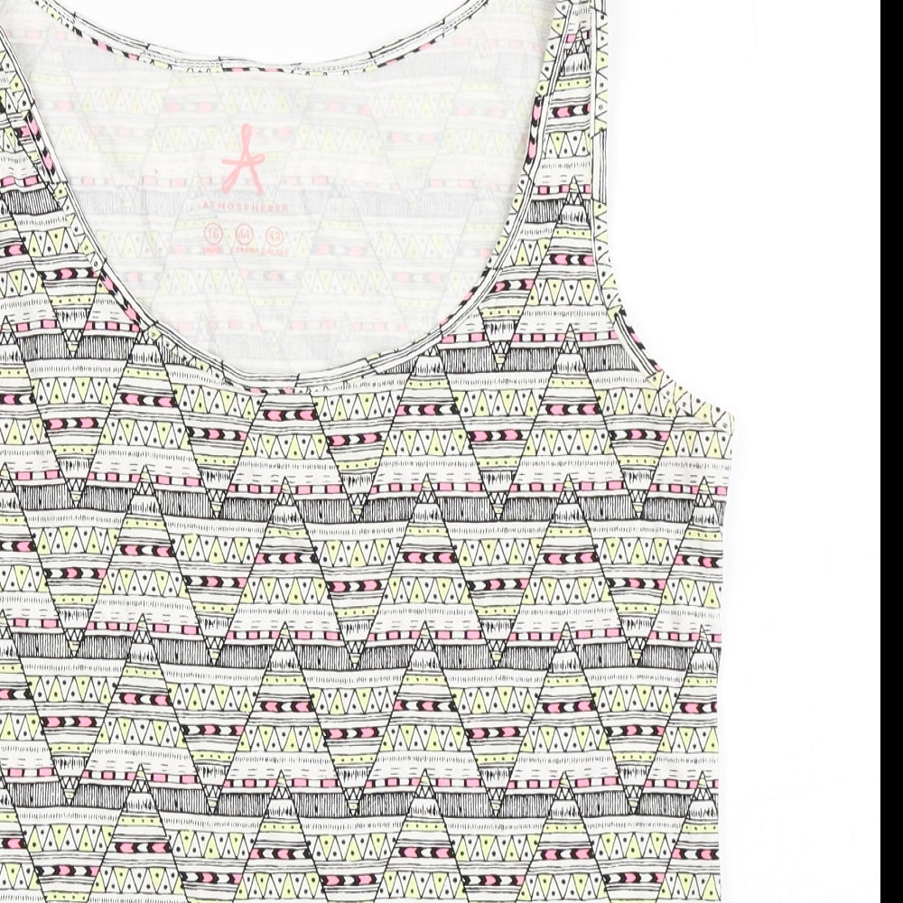 Atmosphere Womens White Geometric Cotton Basic Tank Size 16 Scoop Neck