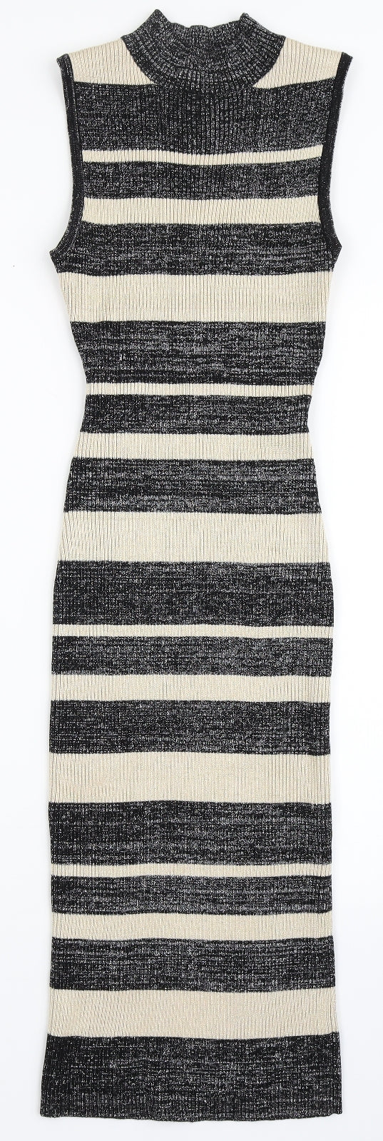 LUNYC Womens Black Striped Viscose Bodycon  Size M  High Neck Pullover