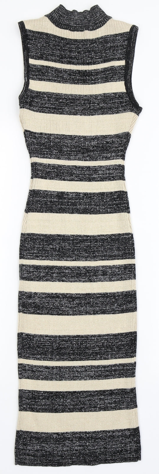 LUNYC Womens Black Striped Viscose Bodycon  Size M  High Neck Pullover