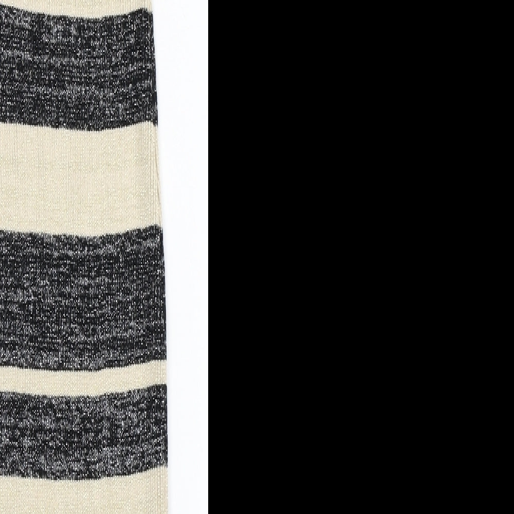 LUNYC Womens Black Striped Viscose Bodycon  Size M  High Neck Pullover