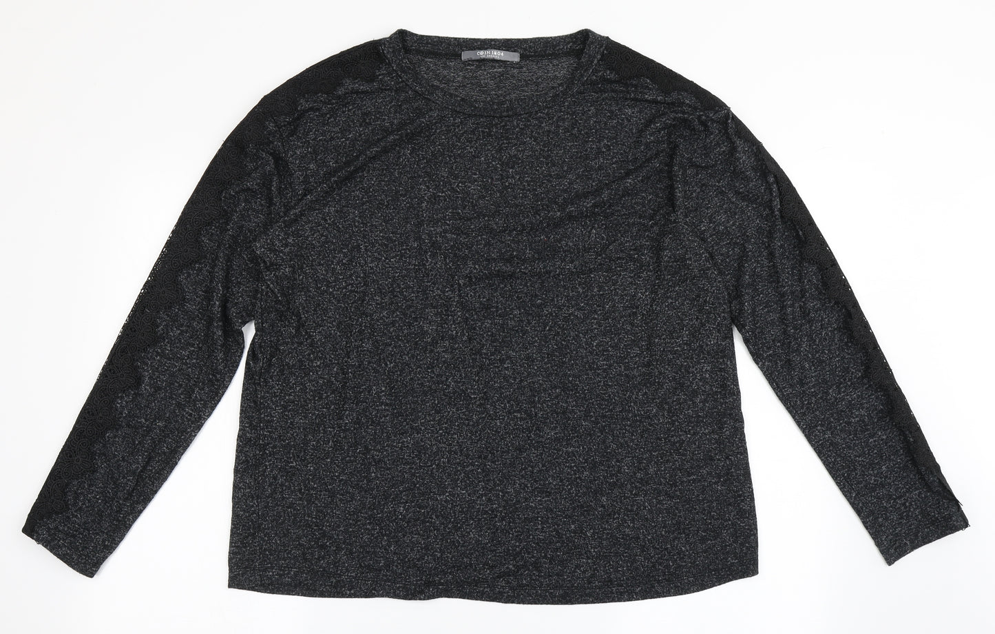 COIN 1804 Womens Black  Polyester Basic T-Shirt Size L Round Neck