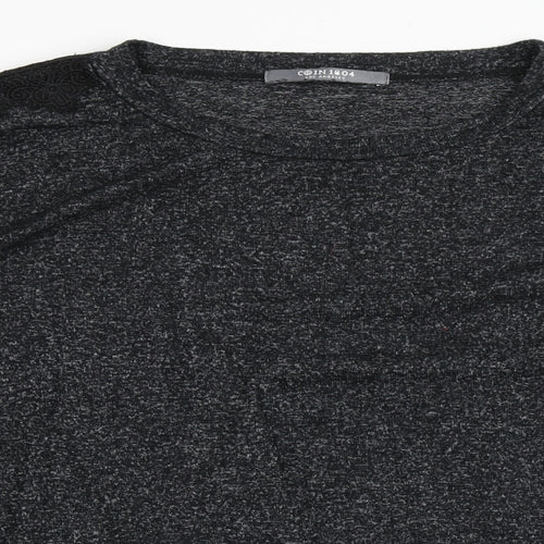 COIN 1804 Womens Black  Polyester Basic T-Shirt Size L Round Neck