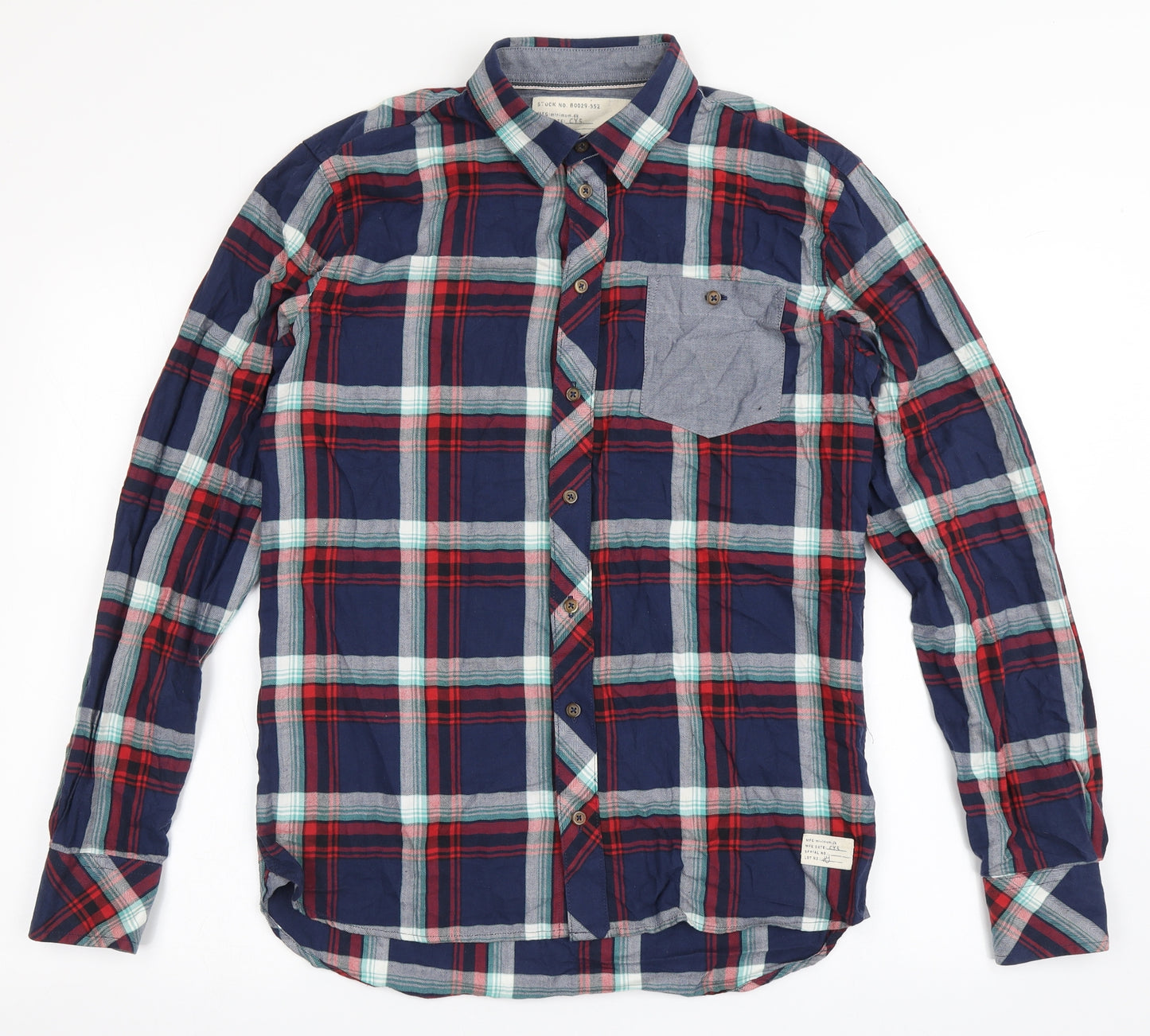 Minimum Mens Blue Check Cotton  Button-Up Size M Collared Buckle