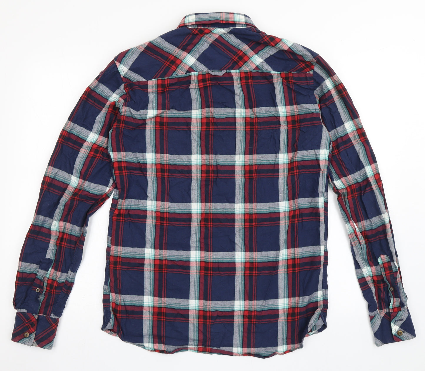 Minimum Mens Blue Check Cotton  Button-Up Size M Collared Buckle