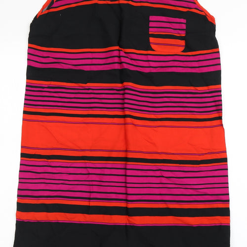 Marks and Spencer Womens Black Striped Viscose Shift  Size 14  Scoop Neck Pullover