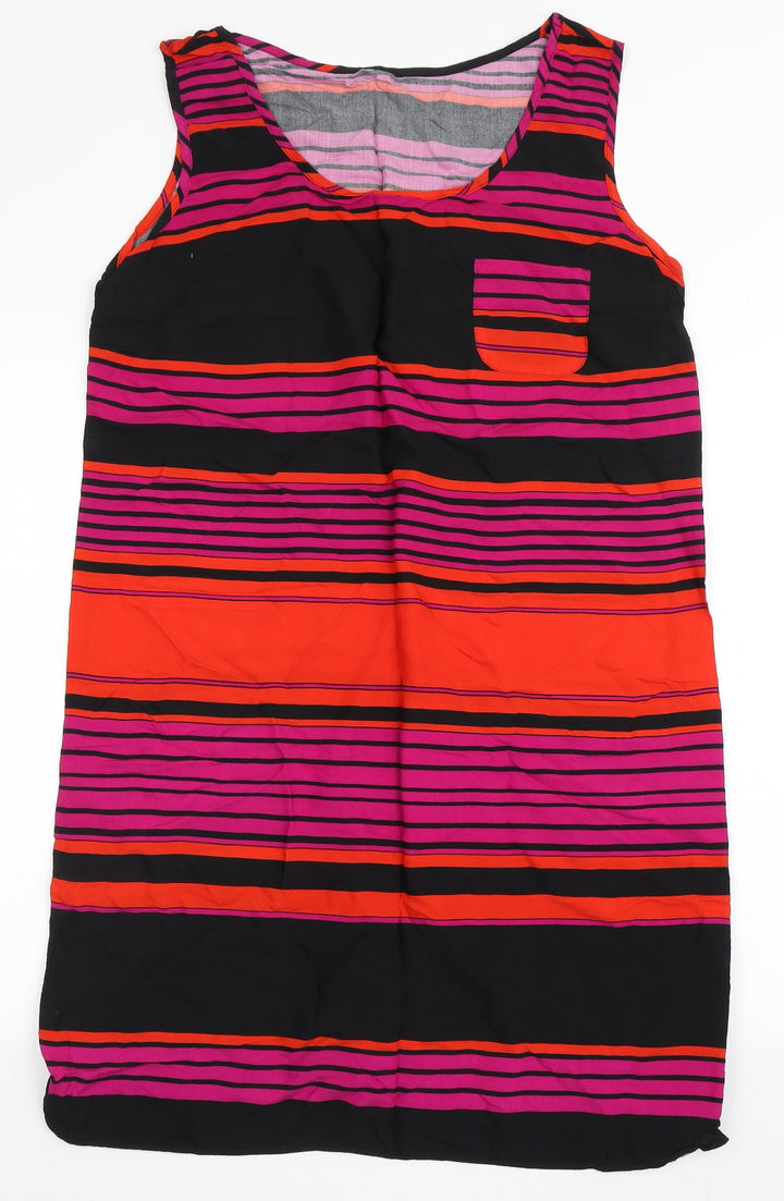 Marks and Spencer Womens Black Striped Viscose Shift  Size 14  Scoop Neck Pullover