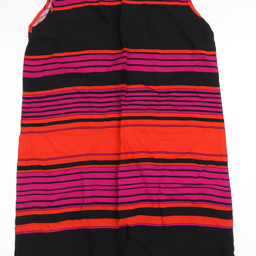 Marks and Spencer Womens Black Striped Viscose Shift  Size 14  Scoop Neck Pullover