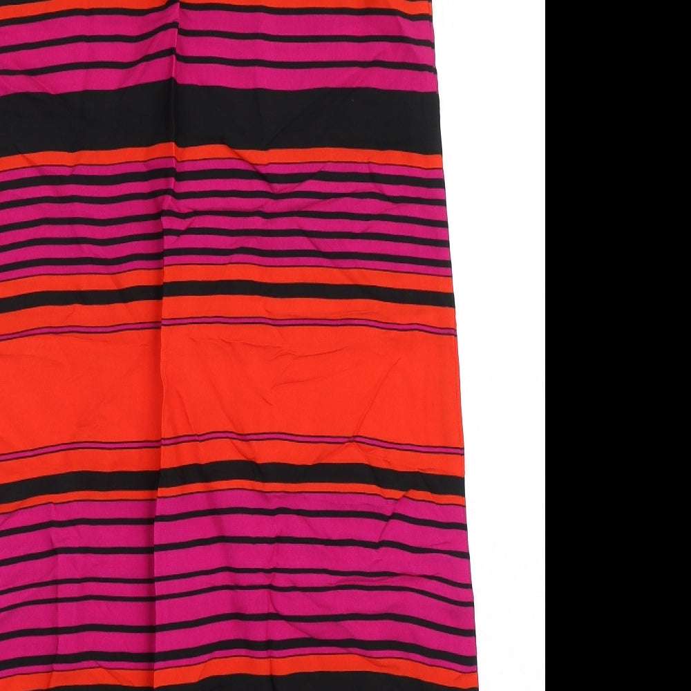 Marks and Spencer Womens Black Striped Viscose Shift  Size 14  Scoop Neck Pullover