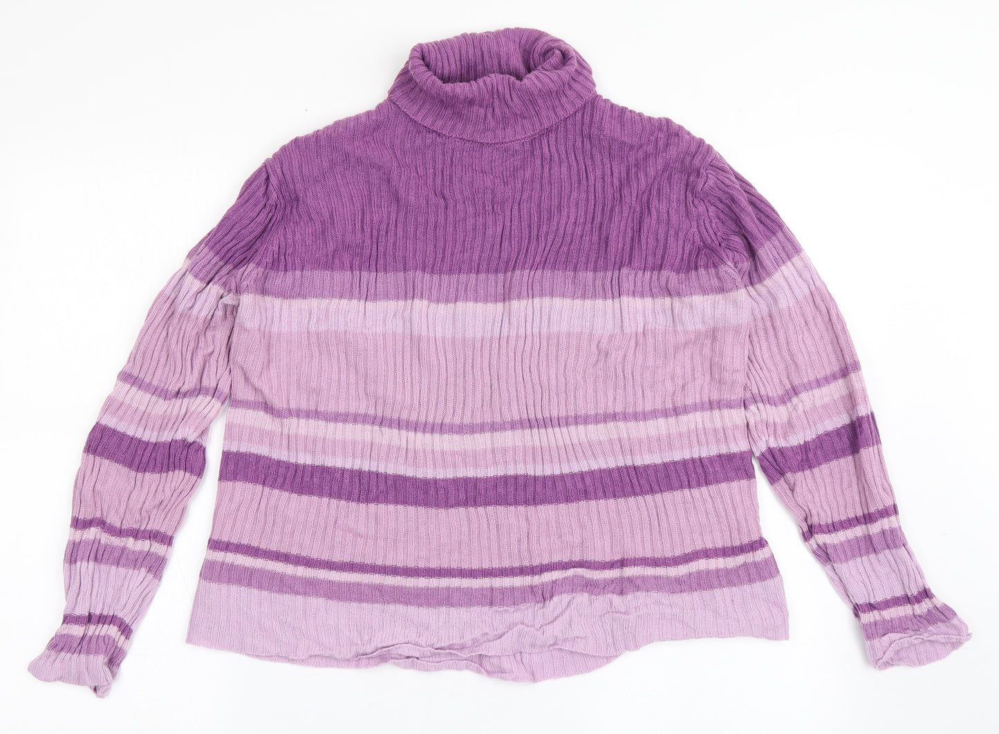 Bonmarché Womens Purple Roll Neck Striped Acrylic Pullover Jumper Size L
