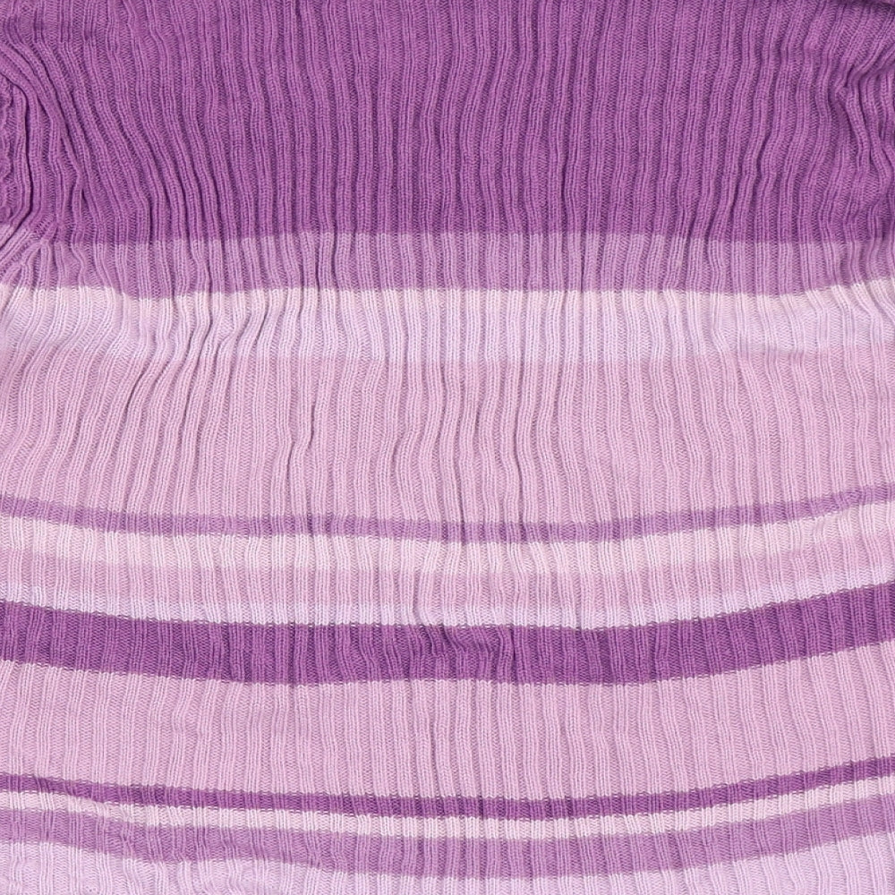 Bonmarché Womens Purple Roll Neck Striped Acrylic Pullover Jumper Size L