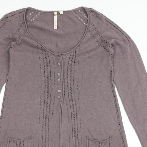White Stuff Womens Purple Scoop Neck  Cotton Cardigan Jumper Size 12