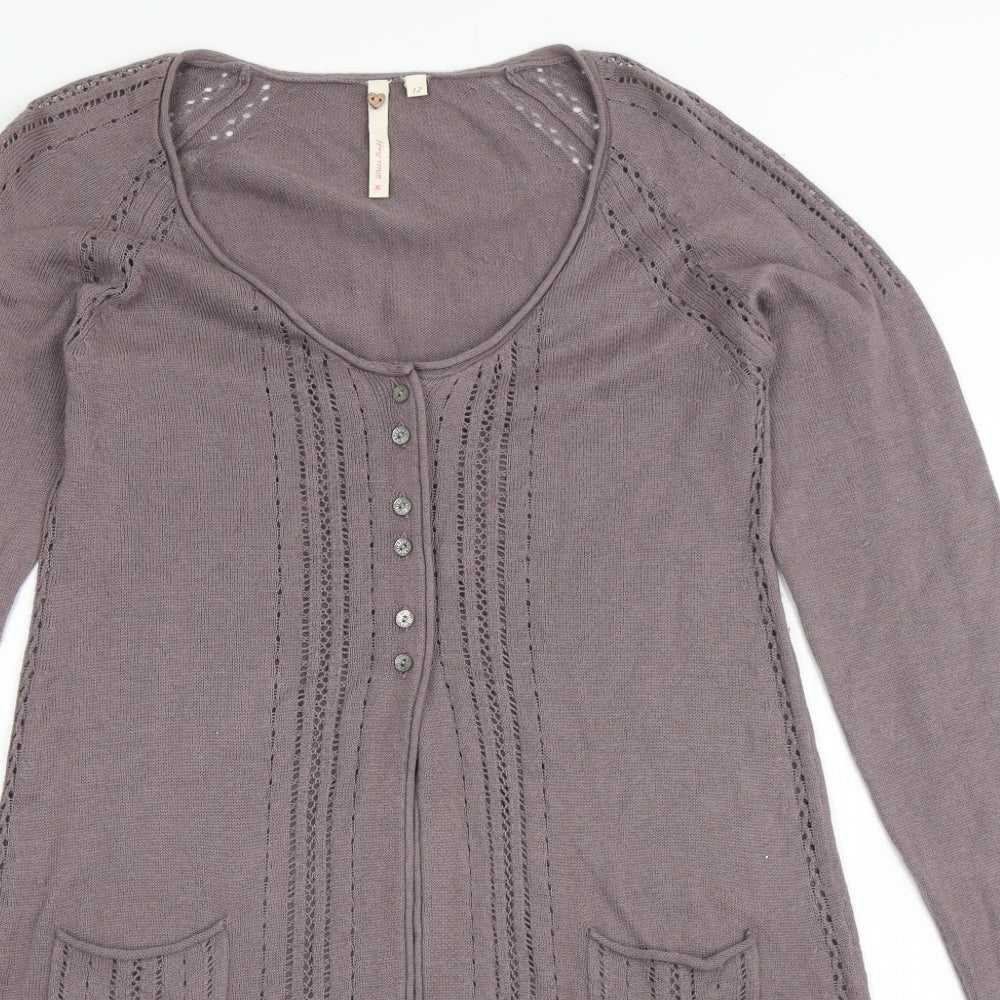White Stuff Womens Purple Scoop Neck  Cotton Cardigan Jumper Size 12