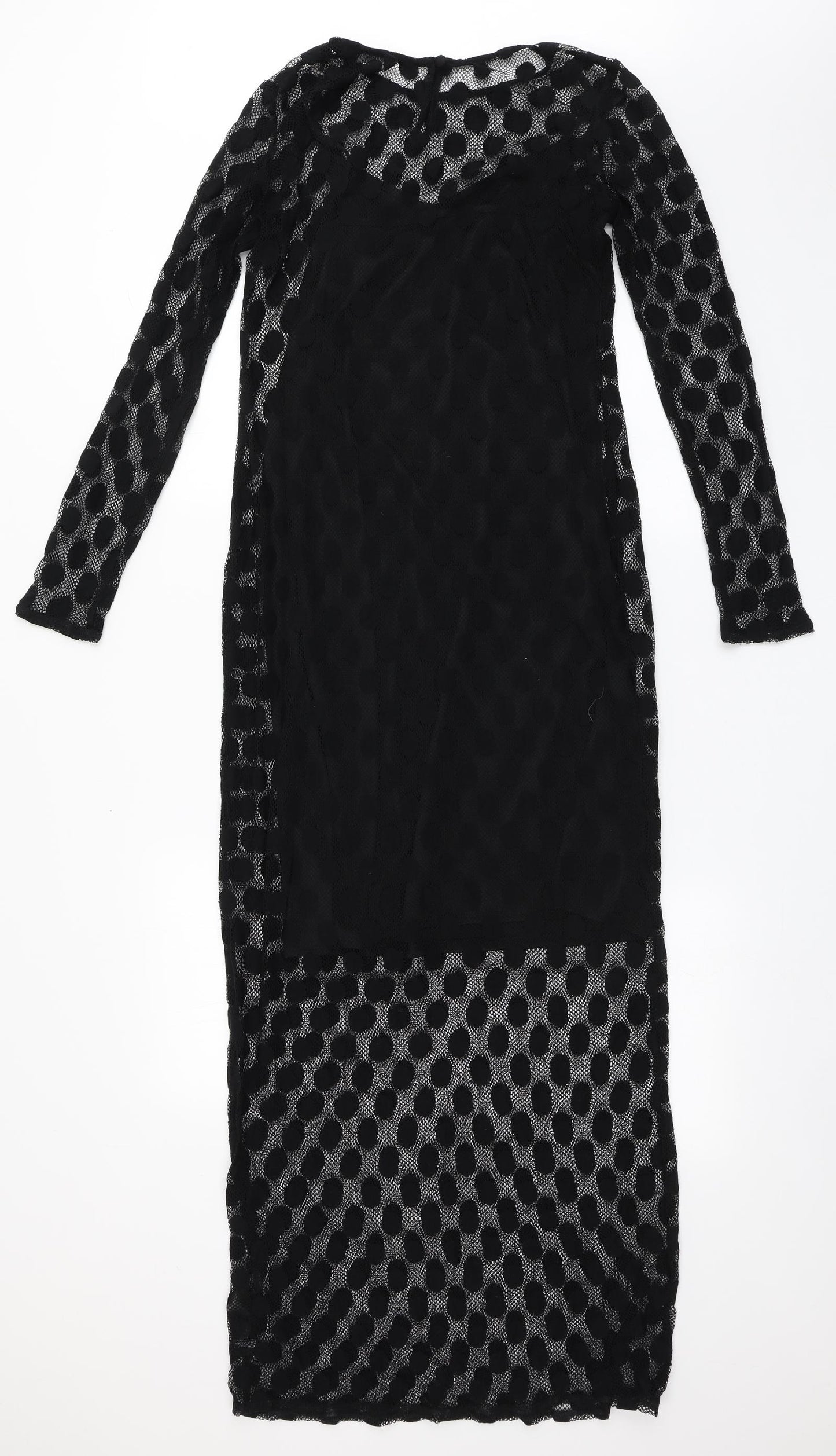 F&F Womens Black Polka Dot Nylon Bodycon  Size 10  Round Neck Pullover - Built in Vest