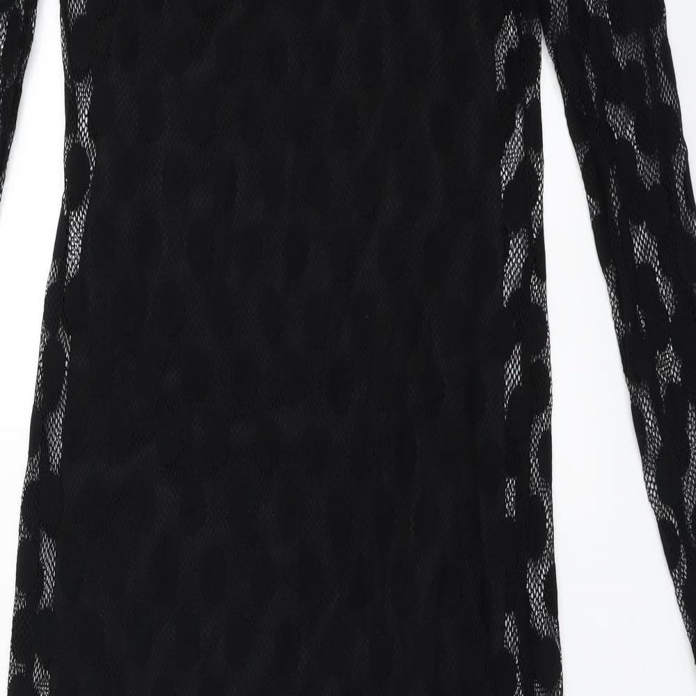 F&F Womens Black Polka Dot Nylon Bodycon  Size 10  Round Neck Pullover - Built in Vest