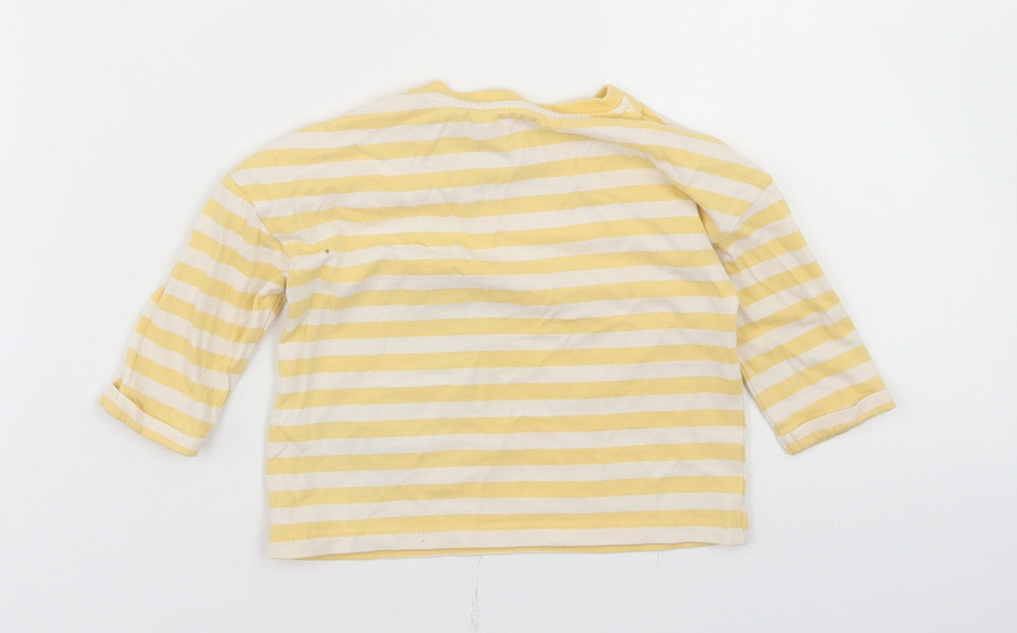 Marks and Spencer Boys Yellow Striped Cotton Basic T-Shirt Size 3-6 Months Crew Neck Snap - Lion