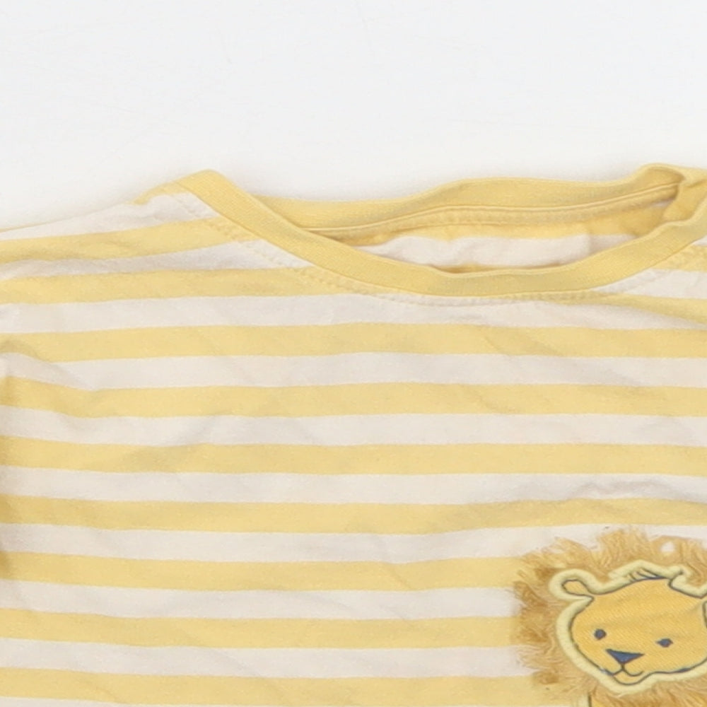 Marks and Spencer Boys Yellow Striped Cotton Basic T-Shirt Size 3-6 Months Crew Neck Snap - Lion